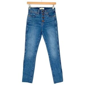 Madewell 10" High Rise Skinny Jeans Button Fly Medium Wash Size 25 Frayed Hem